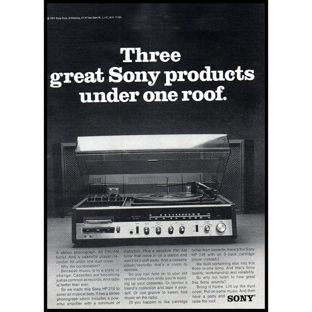 1971 Sony Stereo Phonograph HP219 Vintage Print Ad Record Player Audiophile Art